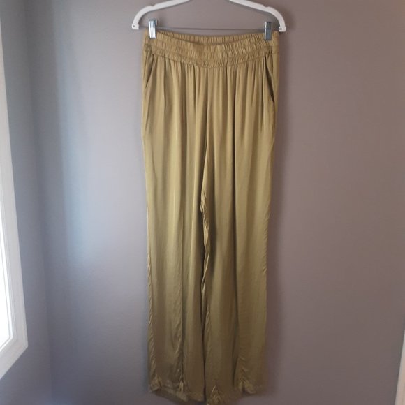 Made in Italy Giulia Dal Piano Gold Coloured Silky Flowy Wide Leg Pants Size L - Picture 6 of 16